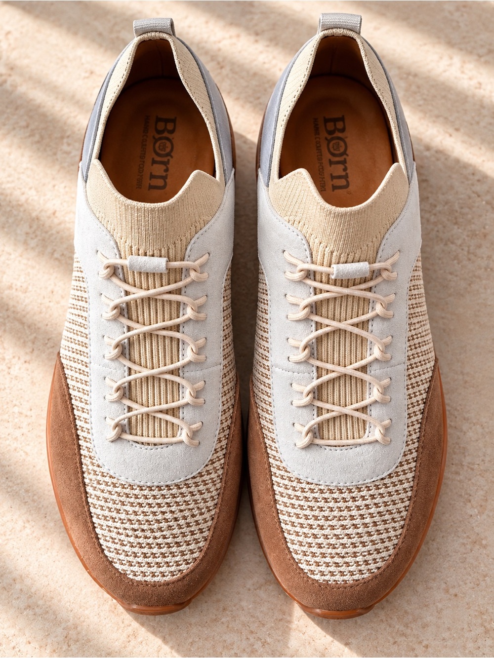 Born Aire Slip-On Sneakers Women’s Size 11 Cream Knit Suede Stretch Lace NIB